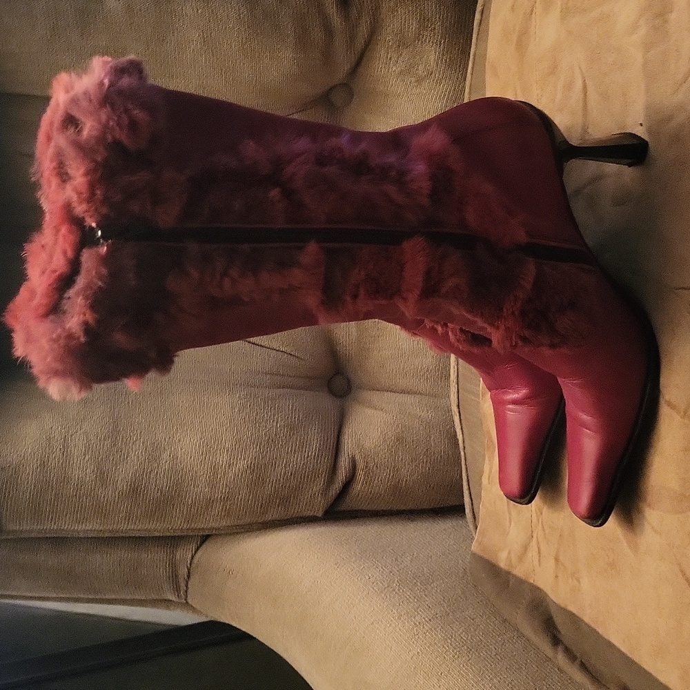 Vera Cuoio Italian Leather Boots With Real Rabbit Fur.  7.5 Size 38 - Picture 5 of 16